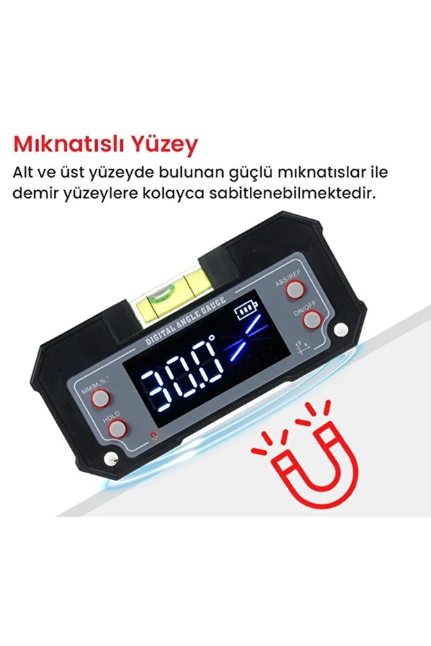 Mini Dijital Eğim Ölçer | Su Terazili- Type C ile şarj edilebilir.